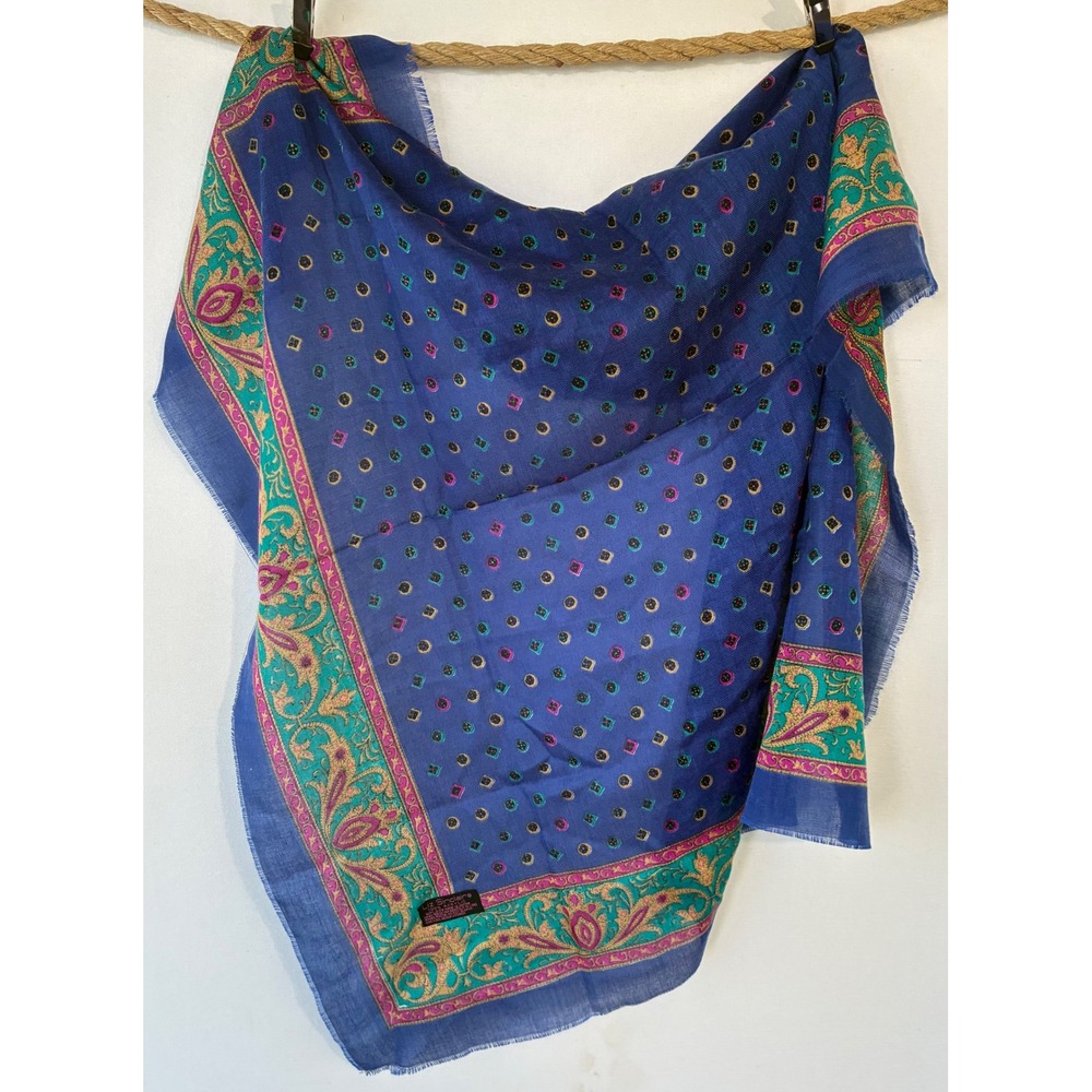 Liz Sinclair Square Scarf Paisley Vibrant Colorful BOHO Chic Blue Excellent